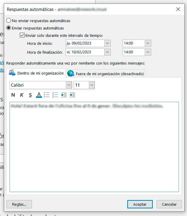 Configurar respuestas automáticas en Outlook